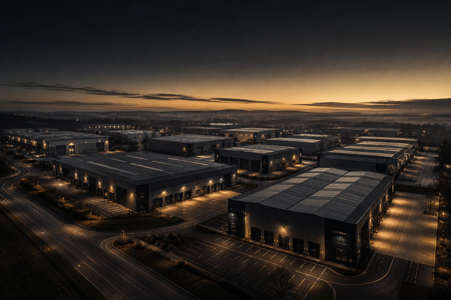Industrial estate at dusk